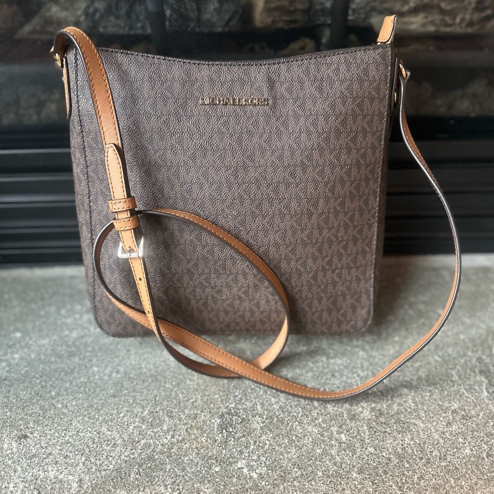 Michael Kors Signature Brown and Tan Crossbody Bag